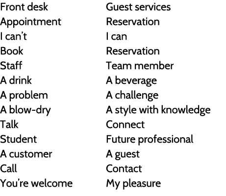 Front desk Guest services Appointment Reservation I can t  I can Book  Reservation Staff  Team member A drink  A beve   